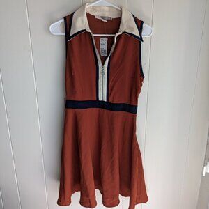 NWT Collared, Rust Skater Dress with zipper detail - S